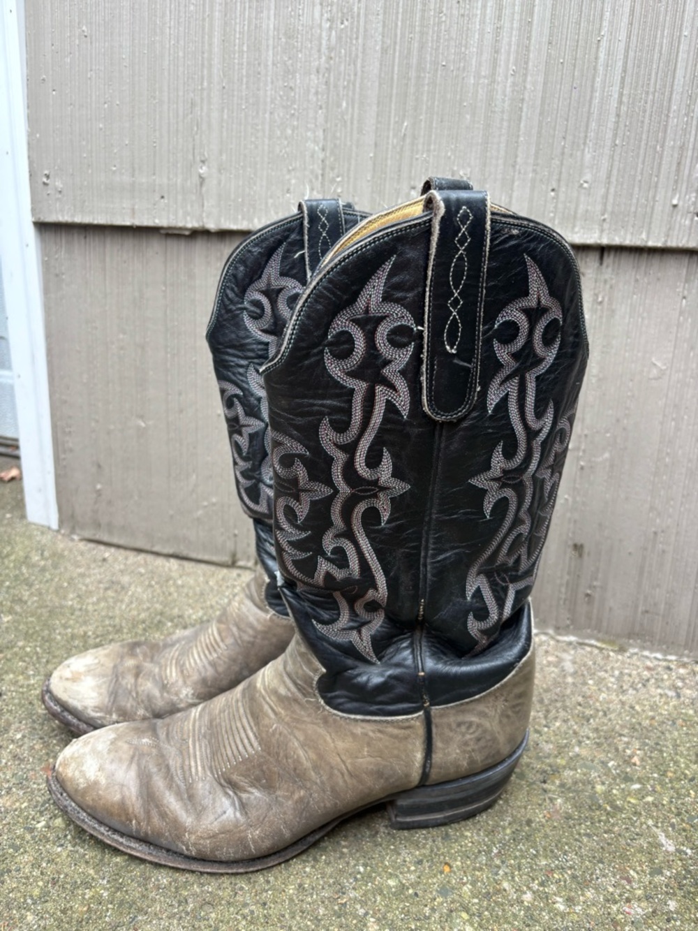 Tony Lama Black Gray Leather Cowgirl Cowboy boots Women’s Size 9.5